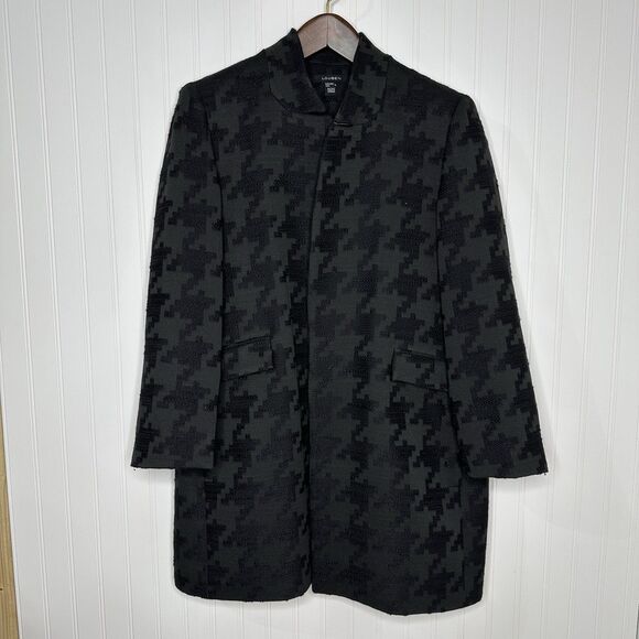 Louben Houndstooth Jacket Sz 16 Black Wool Blend Open Front Old Money Career - Picture 13 of 13